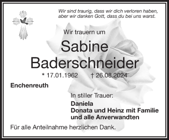 Traueranzeige von Sabine Baderschneier von Frankenpost