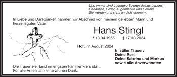 Traueranzeige von Hans Stingl von Frankenpost