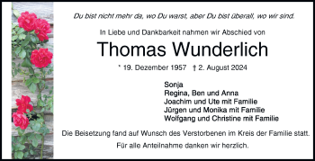 Traueranzeige von Thomas Wunderlich von Frankenpost
