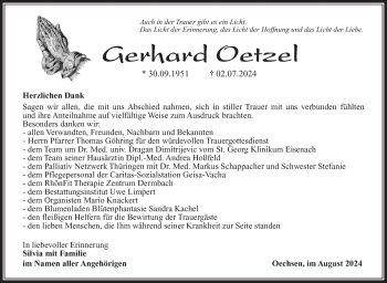 Traueranzeige von Gerhard Oetzel von Südthüringer Presse