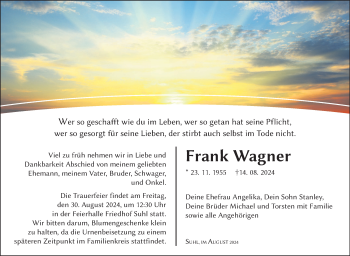 Traueranzeige von Frank Wagner von Südthüringer Presse