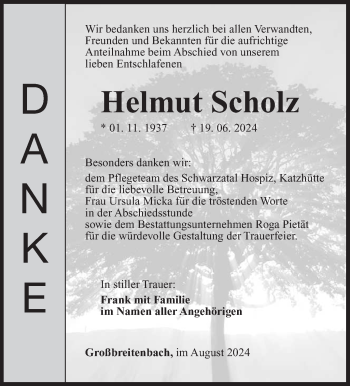 Traueranzeige von Helmut Scholz von Südthüringer Presse