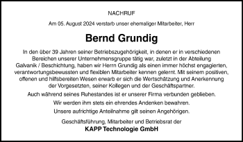 Traueranzeige von Bernd Grundig von Neue Presse Coburg