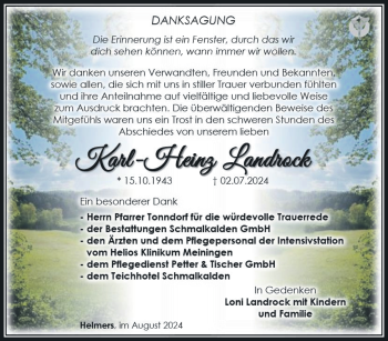 Traueranzeige von Karl-Heinz Landrock von Südthüringer Presse