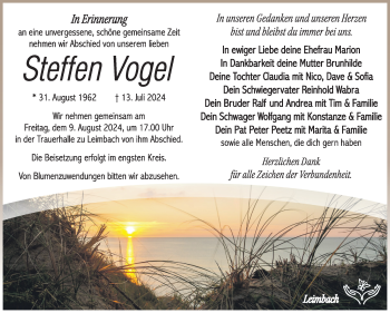 Traueranzeige von Steffen Vogel von Südthüringer Presse