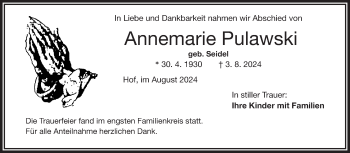 Traueranzeige von Annemarie Pulawski von Frankenpost