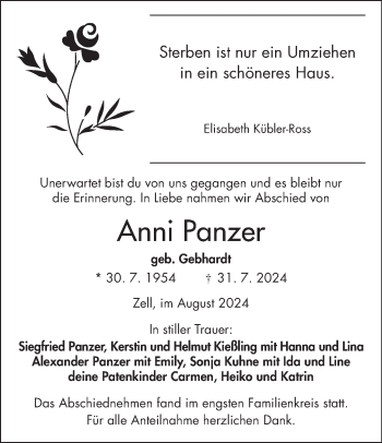 Traueranzeige von Anni Panzer von Frankenpost