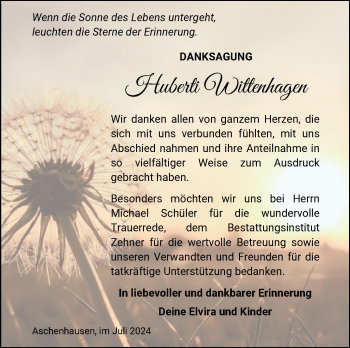 Traueranzeige von Hubert Wittenhagen von Südthüringer Presse