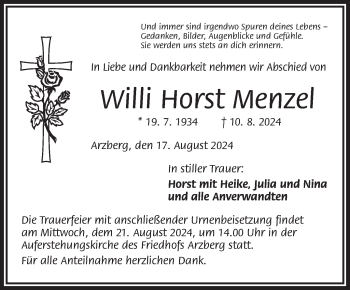 Traueranzeige von Willi Menzel von Frankenpost