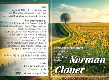 Traueranzeige von Norman Clauer von Südthüringer Presse
