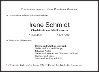 Traueranzeige von Irene Schmidt von Südthüringer Presse