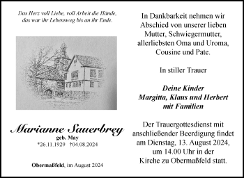 Traueranzeige von Marianne Sauerbrey von Südthüringer Presse