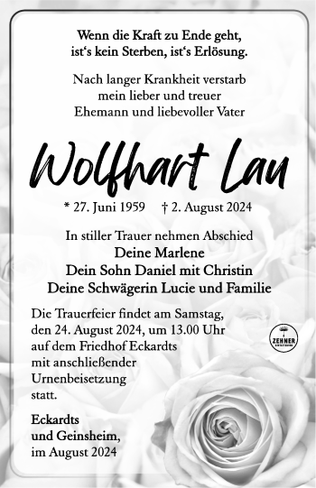 Traueranzeige von Wolfhart Lau von Südthüringer Presse
