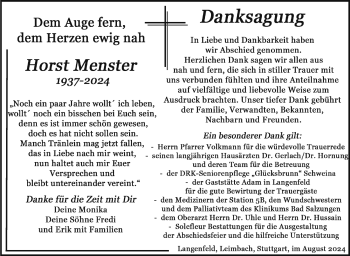 Traueranzeige von Horst Menster von Südthüringer Presse