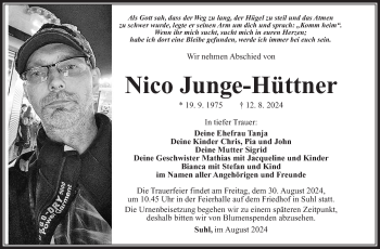 Traueranzeige von Nico Junge-Hüttner von Südthüringer Presse