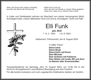 Traueranzeige von Elli Funk von Frankenpost