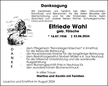 Traueranzeige von Elfriede Wahl von Südthüringer Presse