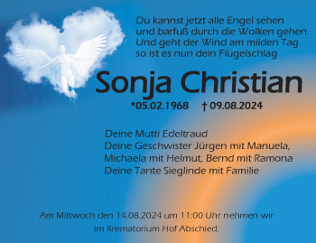 Traueranzeige von Sonja Christian von Frankenpost