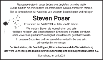 Traueranzeige von Steven Poser von Südthüringer Presse