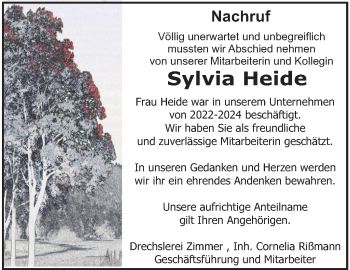 Traueranzeige von Sylvia Heide von Südthüringer Presse