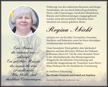 Traueranzeige von Regina Abicht von Südthüringer Presse