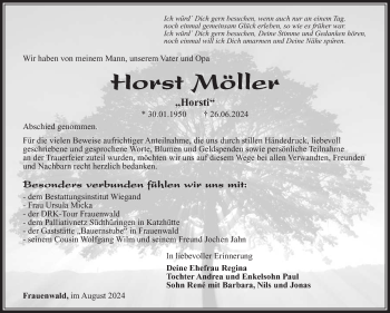 Traueranzeige von Horst Möller von Südthüringer Presse