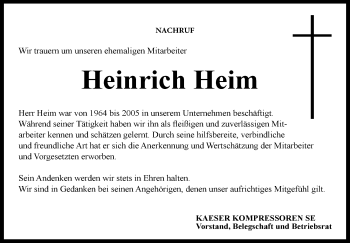 Traueranzeige von Heinrich Heim von Neue Presse Coburg