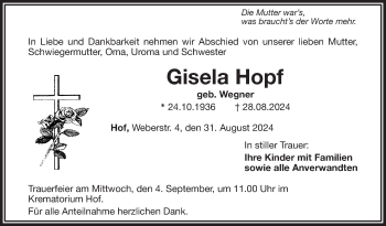 Traueranzeige von Gisela Hopf von Frankenpost