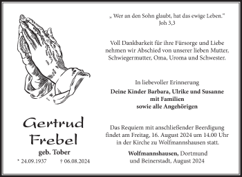 Traueranzeige von Gertrud Frebel von Südthüringer Presse