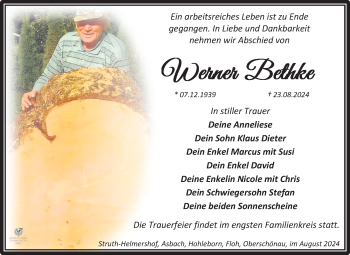 Traueranzeige von Werner Bethke von Südthüringer Presse