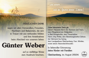Traueranzeige von Günter Weber von Südthüringer Presse