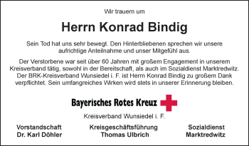 Traueranzeige von Konrad Bindig von Frankenpost