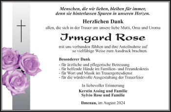 Traueranzeige von Irmgard Rose von Südthüringer Presse