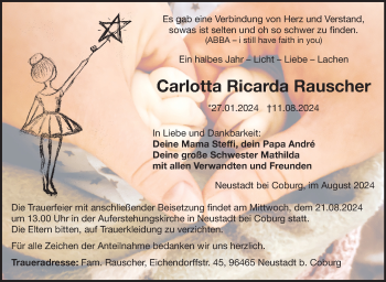 Traueranzeige von Carlotta Rauscher von Neue Presse Coburg