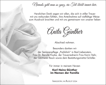 Traueranzeige von Anita Günther von Südthüringer Presse