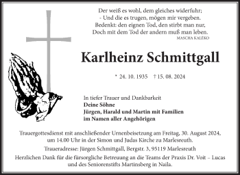 Traueranzeige von Karlheinz Schmittgall von Frankenpost