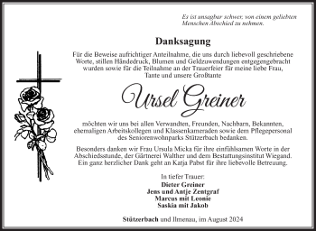 Traueranzeige von Ursel Greiner von Südthüringer Presse