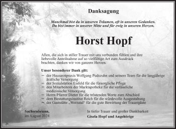 Traueranzeige von Horst Hopf von Südthüringer Presse