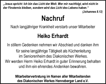 Traueranzeige von Heiko Erhardt von Südthüringer Presse