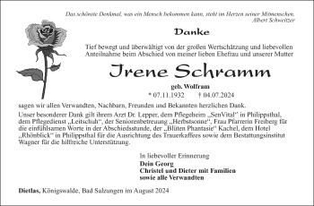 Traueranzeige von Irene Schramm von Südthüringer Presse