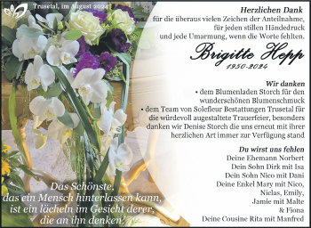 Traueranzeige von Brigitte Hepp von Südthüringer Presse