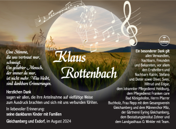 Traueranzeige von Klaus Rottenbach von Südthüringer Presse