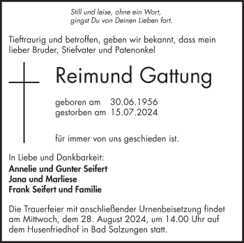 Traueranzeige von Reimund Gattung von Südthüringer Presse
