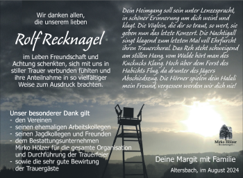 Traueranzeige von Rolf Recknagel von Südthüringer Presse