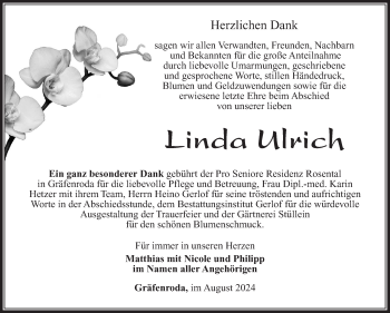 Traueranzeige von Linda Ulrich von Südthüringer Presse