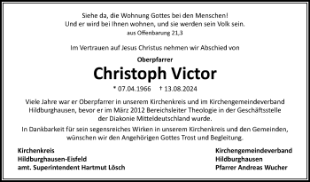 Traueranzeige von Christoph Victor von Südthüringer Presse