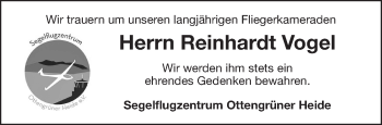 Traueranzeige von Reinhardt Vogel von Frankenpost
