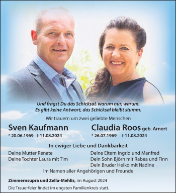 Traueranzeige von ClaudiaSven KaufmannRoos von Südthüringer Presse
