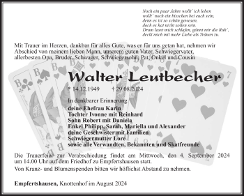 Traueranzeige von Walter Leutbecher von Südthüringer Presse