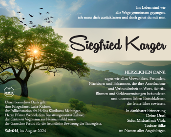 Traueranzeige von Siegfried Karger von Südthüringer Presse